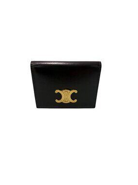 Celine Triomphe Black Gold Leather Card Case